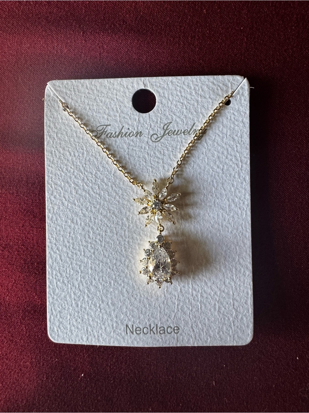 Fashion Jewelry Gold-tone Crystal Starburst & Teardrop Pendant Necklace